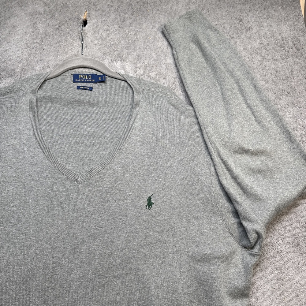Polo Ralph Lauren Men's Gray V-Neck‎ Lightweight Sweater XLT Pullover Heritage